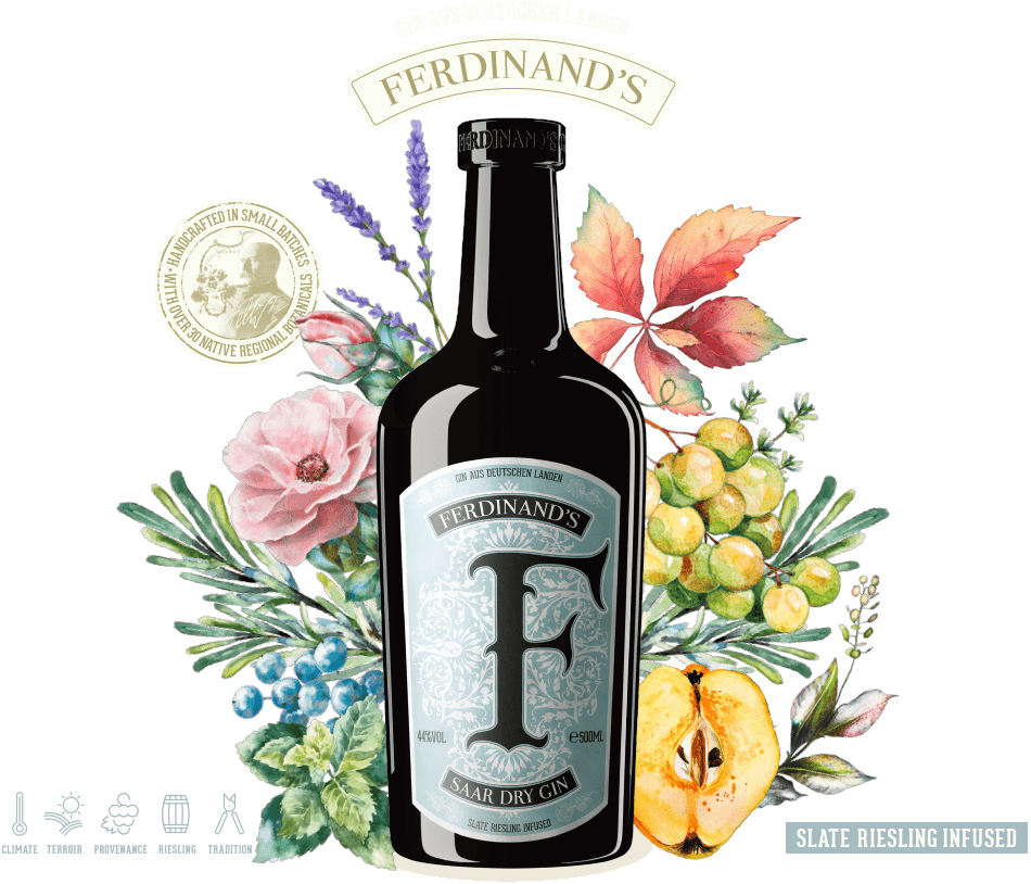 Bottle of the Gin with botanicals and handcrafted signet with district forester Geltz-Zilliken
